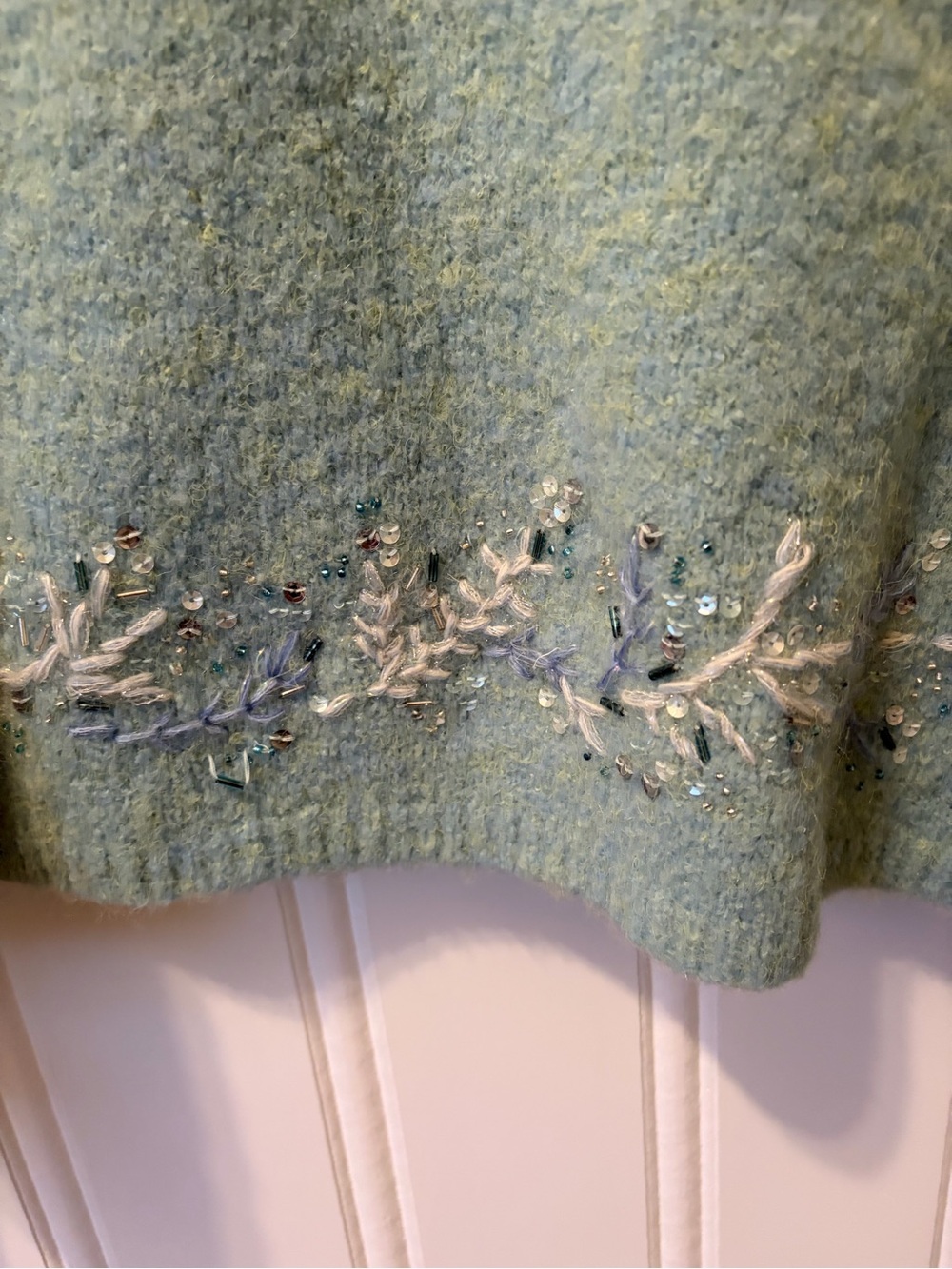 Vintage TALBOTS NWT Beaded Winter Tree Holiday Sweater Mock Neck Half Zip PL - Picture 13 of 14